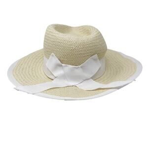 Cheval Blanc Straw Hat Cream with White Ribbon Bow Made in Spain One Size
